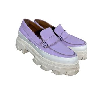 Ganni Chunky Platform Leather Loafers in Orchid Blossom Size 38 US 8